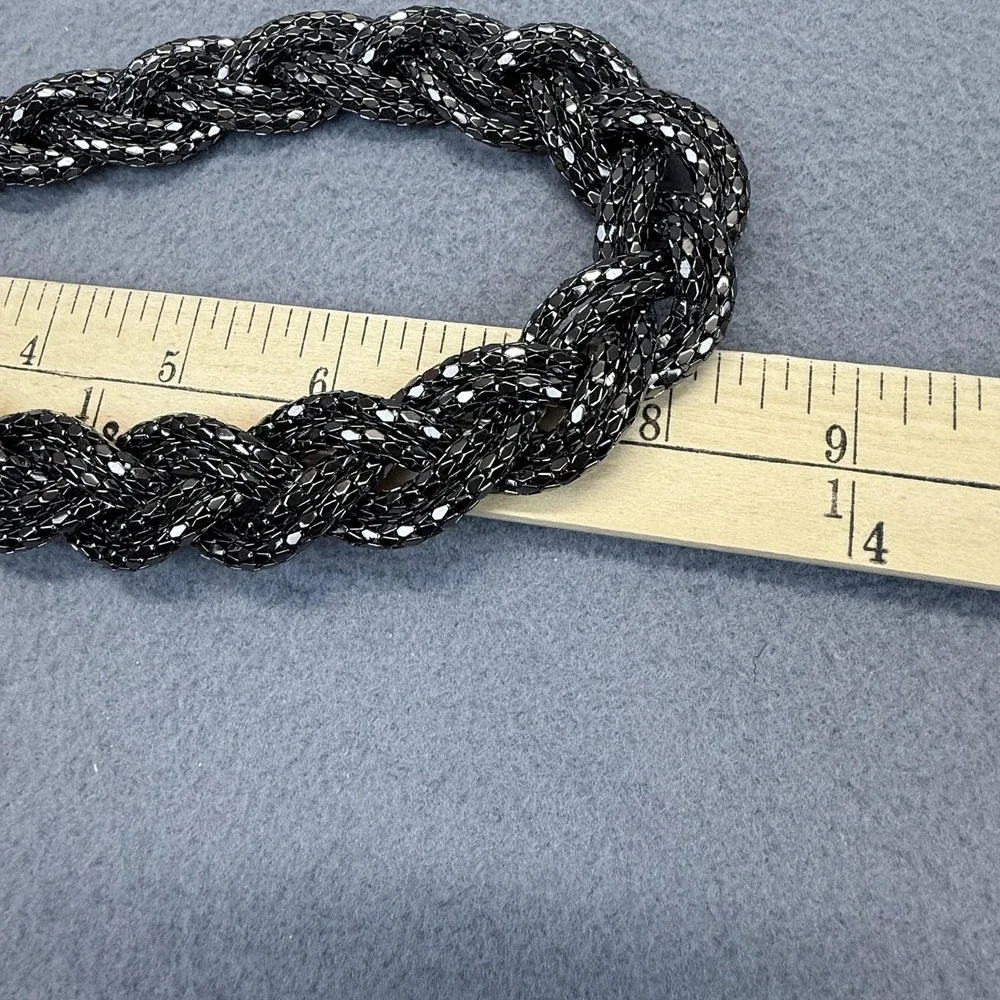 R‎ J Graziano Braided Gunmetal Tone Statement Necklace Chunky Chain Bib Fashion